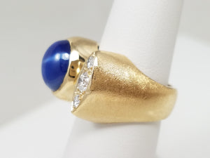 Vintage 14k Yellow Gold Lab Star Sapphire Natural Diamond Custom Ring