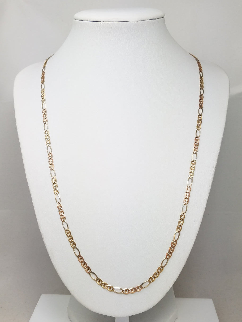 Dazzling 22" Solid 14k Tri Color Gold Figarucci Link Chain Necklace