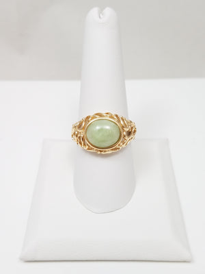 Extravagant 14k Yellow Gold Natural Jade Pierced Ring