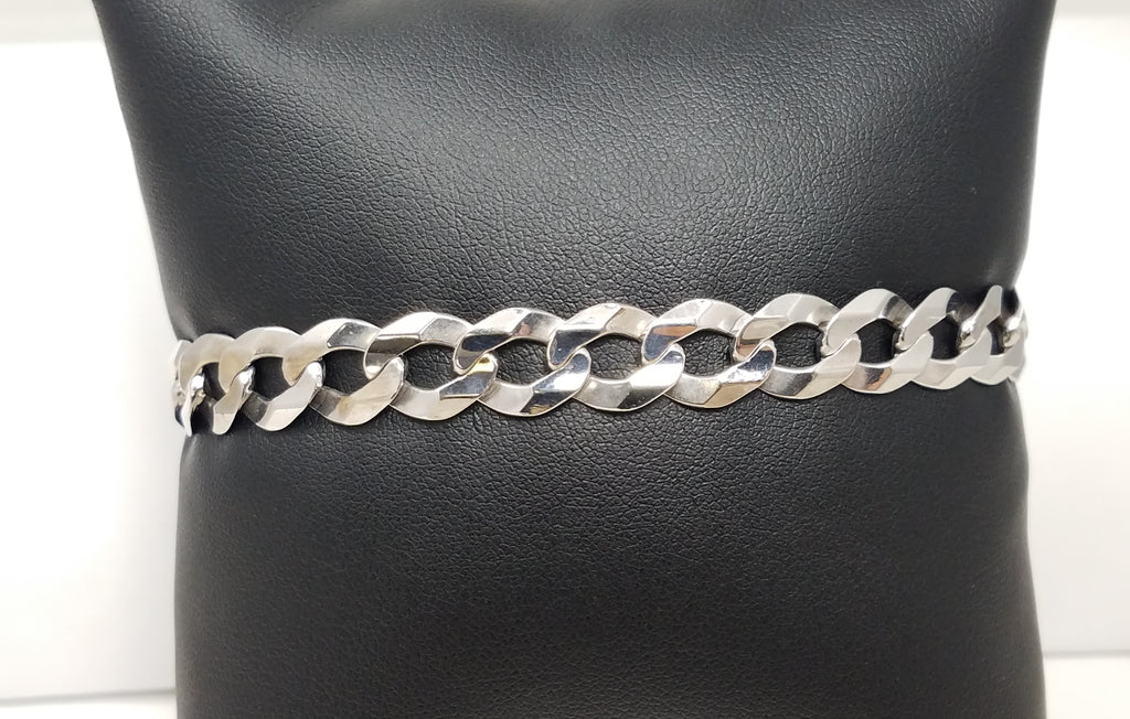 Sturdy 8.75" Solid Curb 10k White Gold Bracelet Italy