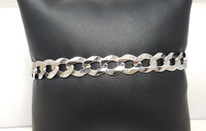 Sturdy 8.75" Solid Curb 10k White Gold Bracelet Italy
