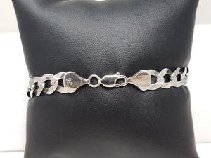Sturdy 8.75" Solid Curb 10k White Gold Bracelet Italy