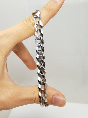 Sturdy 8.75" Solid Curb 10k White Gold Bracelet Italy