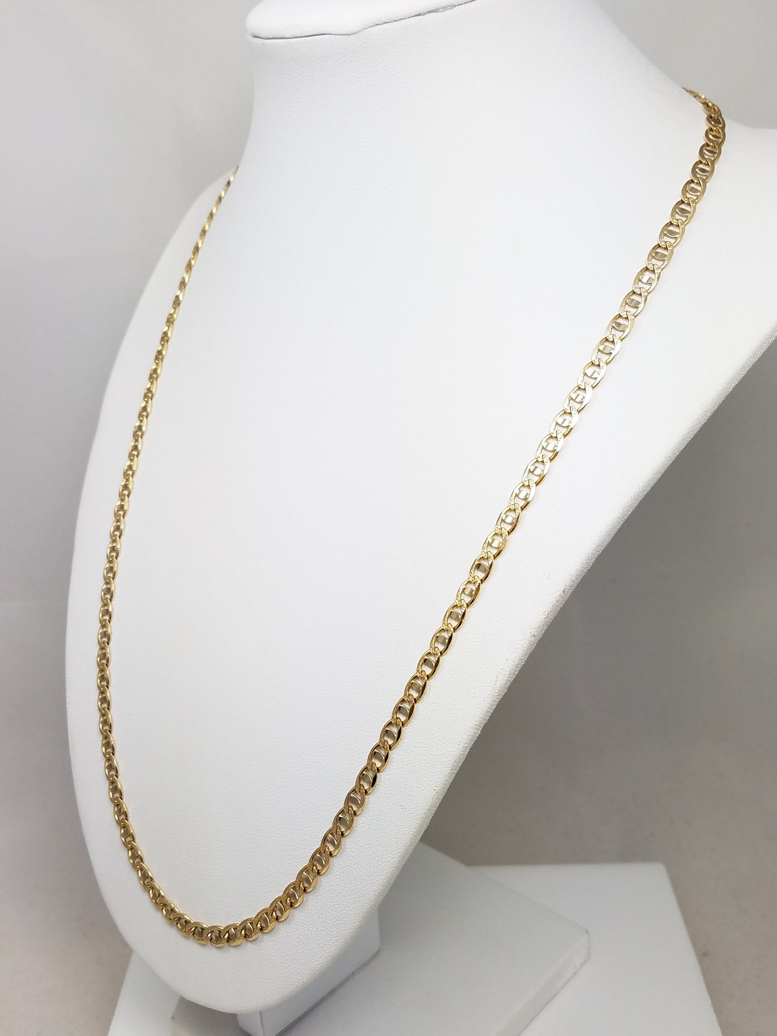 Sporty 22" Solid 14k Yellow Gold Mariner Link Chain Necklace