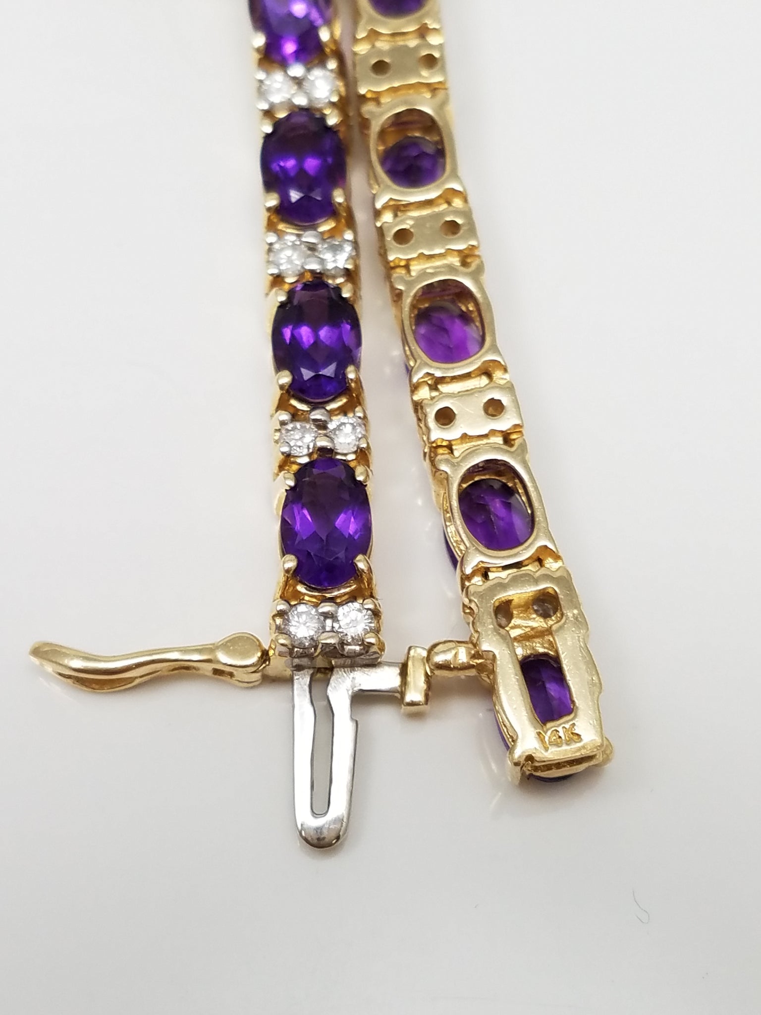 Outstanding 7.5" 14k Yellow Gold Natural Amethyst Diamond Bracelet