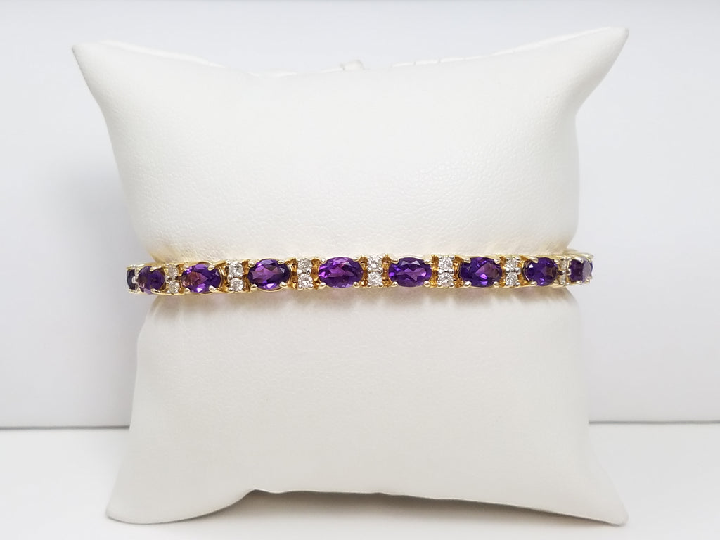 Outstanding 7.5" 14k Yellow Gold Natural Amethyst Diamond Bracelet