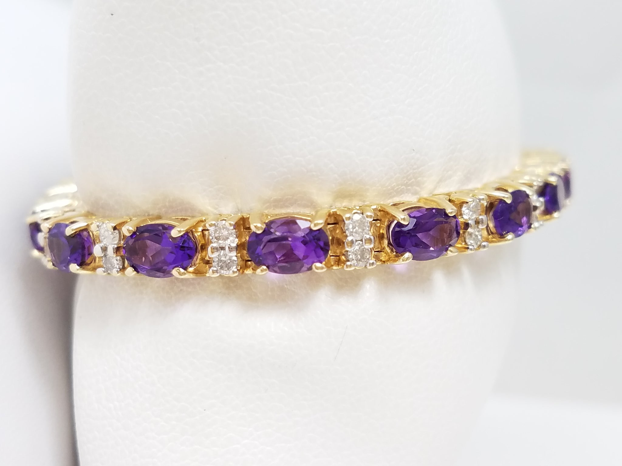 Outstanding 7.5" 14k Yellow Gold Natural Amethyst Diamond Bracelet