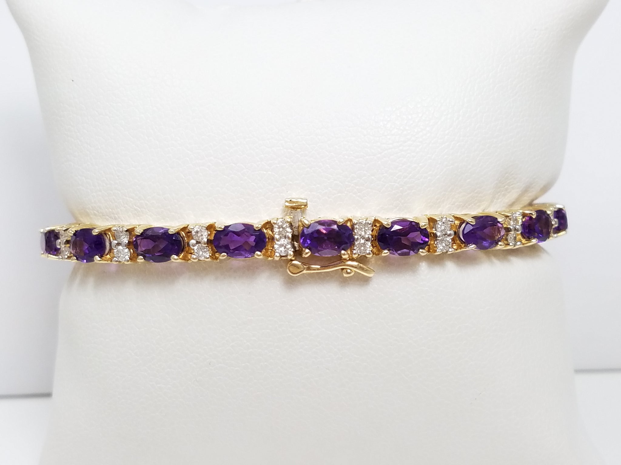 Outstanding 7.5" 14k Yellow Gold Natural Amethyst Diamond Bracelet