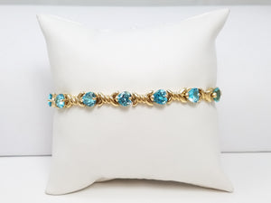Fantastic 7.5" 14k Yellow Gold Natural Blue Topaz Bracelet