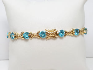 Fantastic 7.5" 14k Yellow Gold Natural Blue Topaz Bracelet