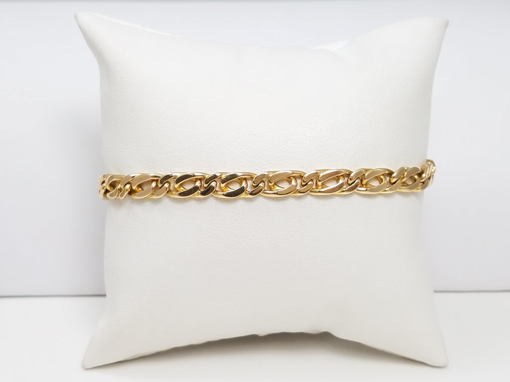 Sturdy 7.75" Solid 14k Yellow Gold Tiger Eye Link Bracelet