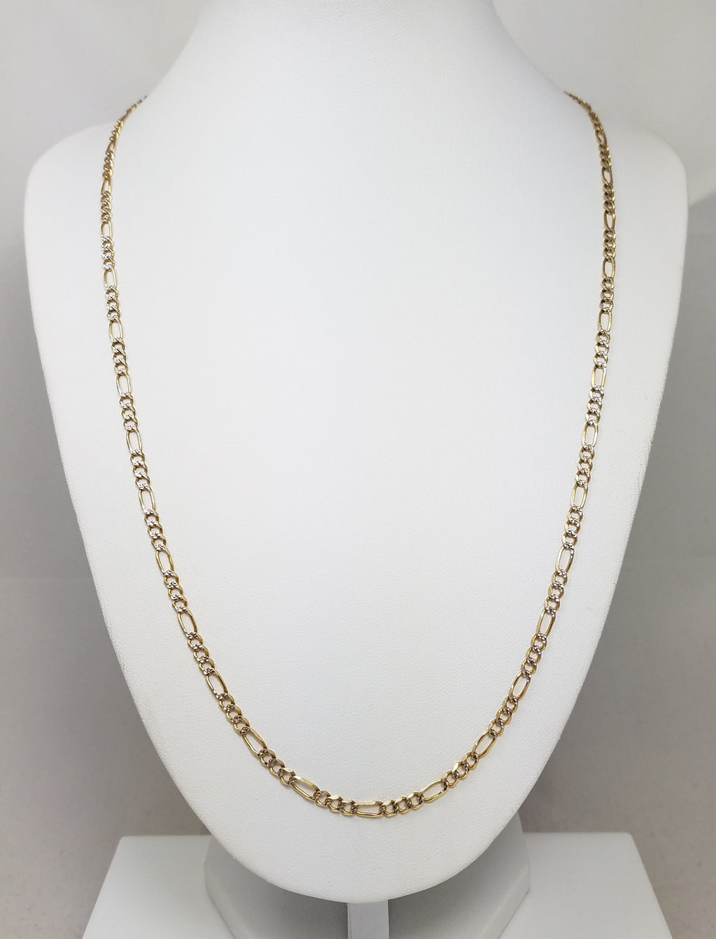 Sporty 22" Solid 14k Two Tone Gold Figaro Link Chain Necklace