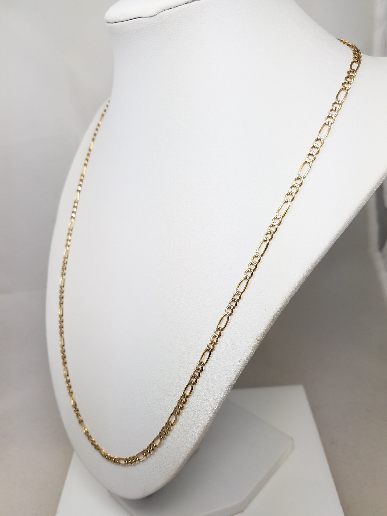 Sporty 22" Solid 14k Two Tone Gold Figaro Link Chain Necklace