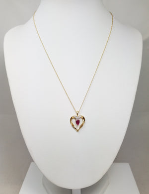 Precious 16" 14k Yellow Gold Natural Ruby Diamond Pendant Necklace