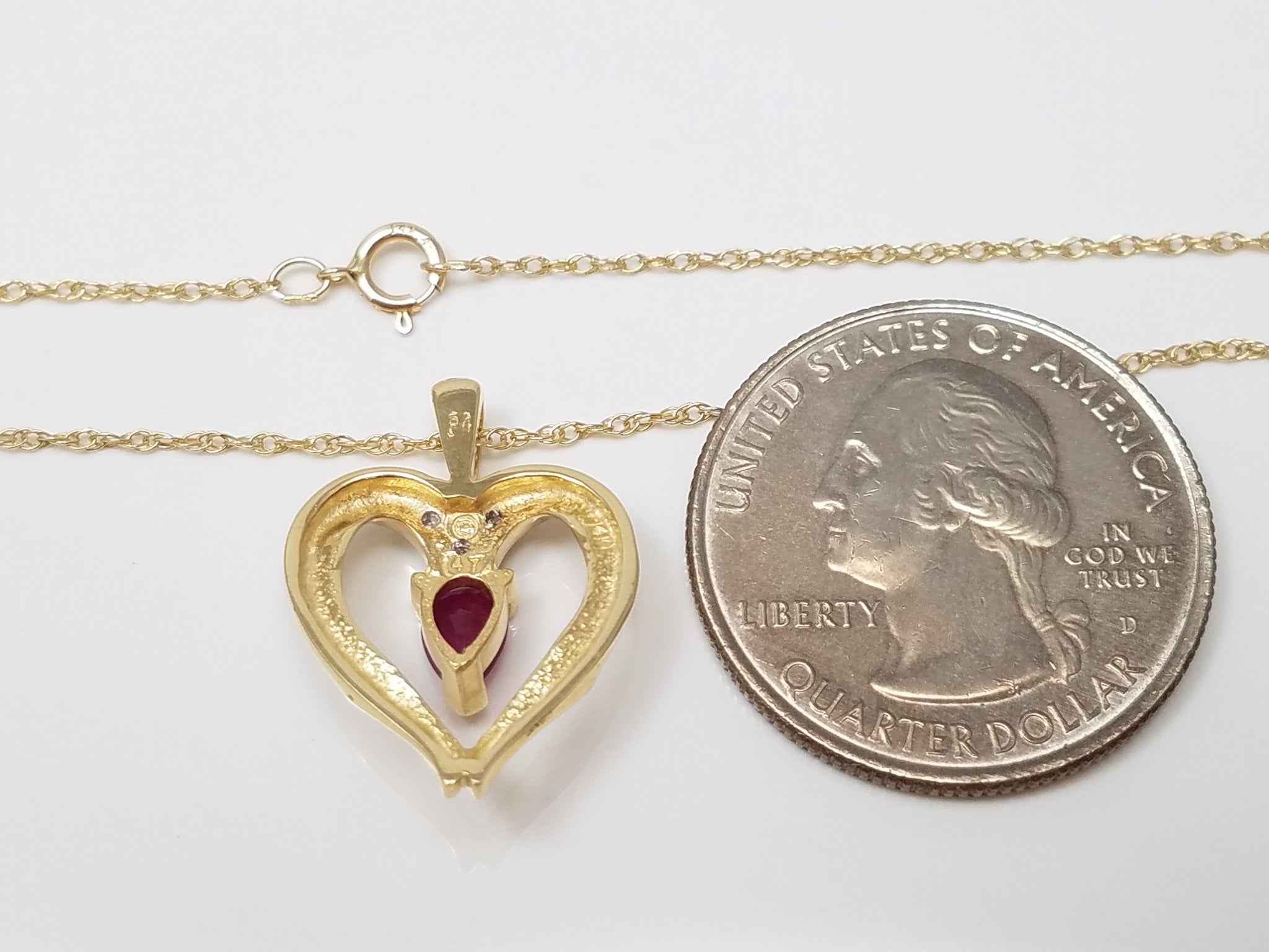 Precious 16" 14k Yellow Gold Natural Ruby Diamond Pendant Necklace