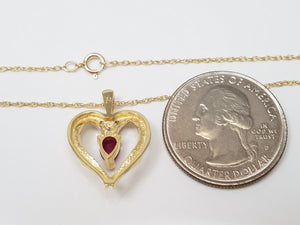 Precious 16" 14k Yellow Gold Natural Ruby Diamond Pendant Necklace