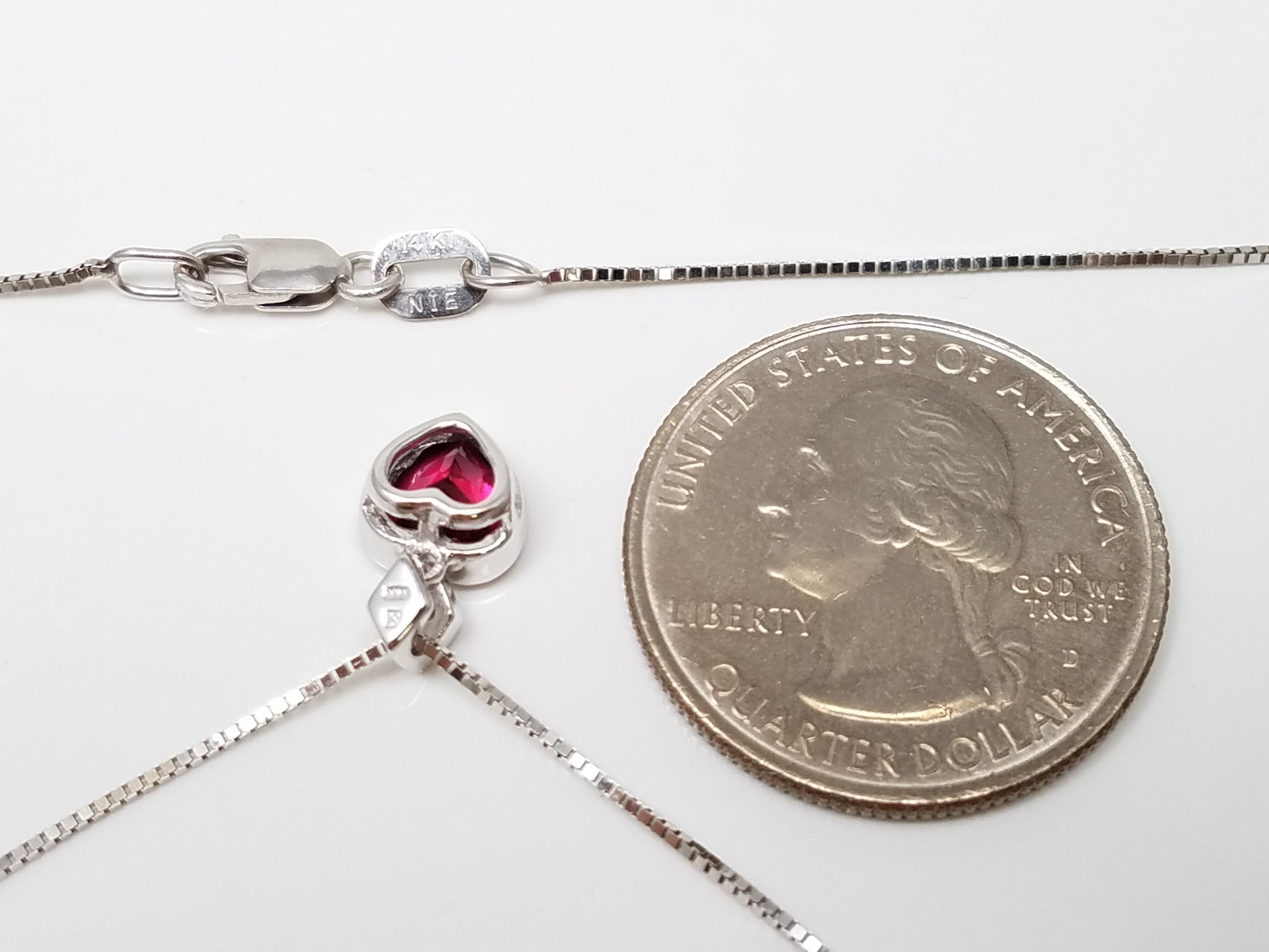 Dazzling 18" 14k White Gold Lab Created Ruby Natural Diamond Pendant Necklace
