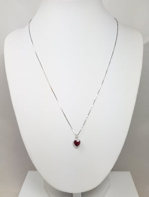Dazzling 18" 14k White Gold Lab Created Ruby Natural Diamond Pendant Necklace
