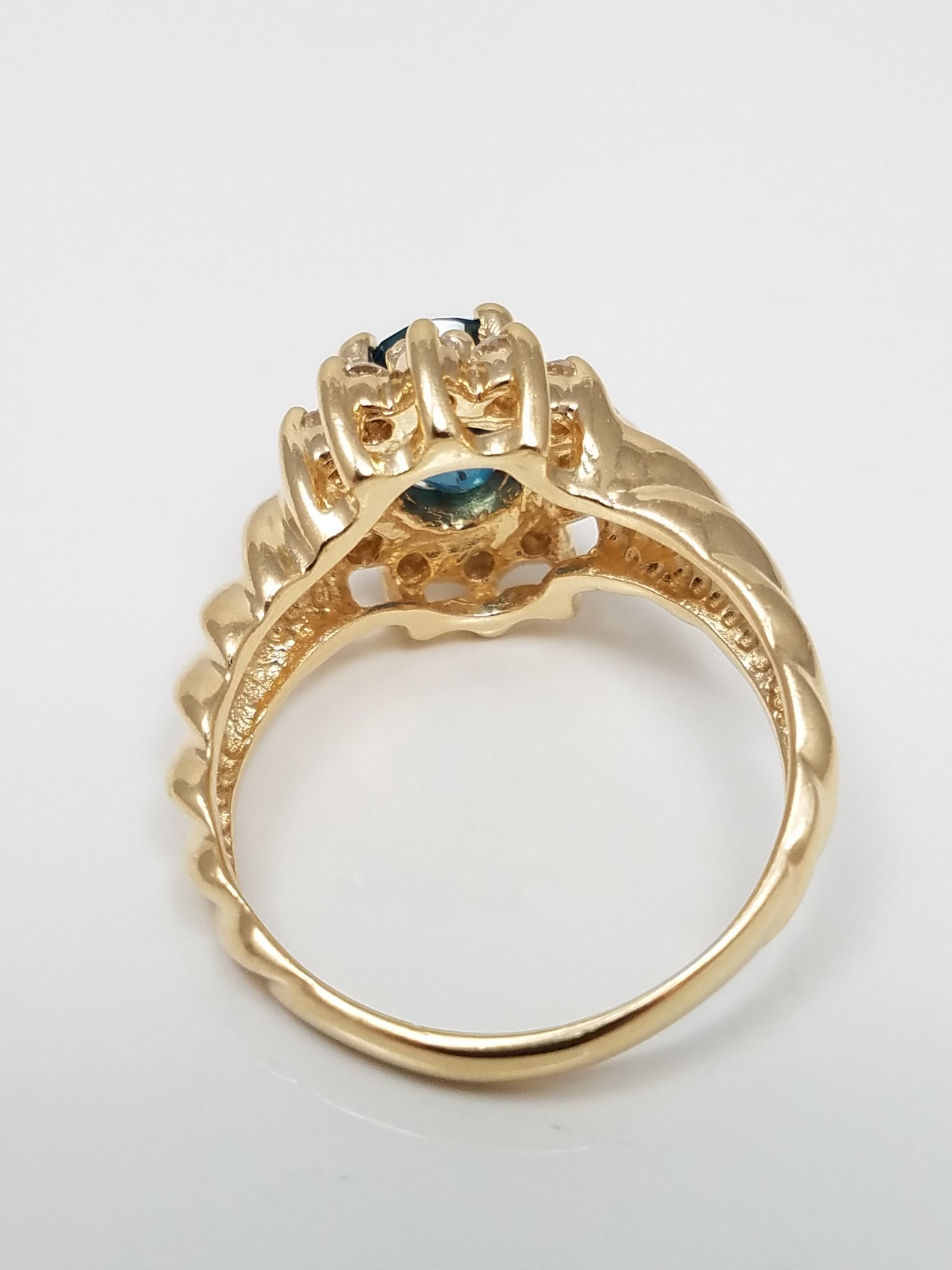 Elegant 14k Yellow Gold Natural Blue topaz Diamond Halo Ring