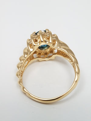 Elegant 14k Yellow Gold Natural Blue topaz Diamond Halo Ring