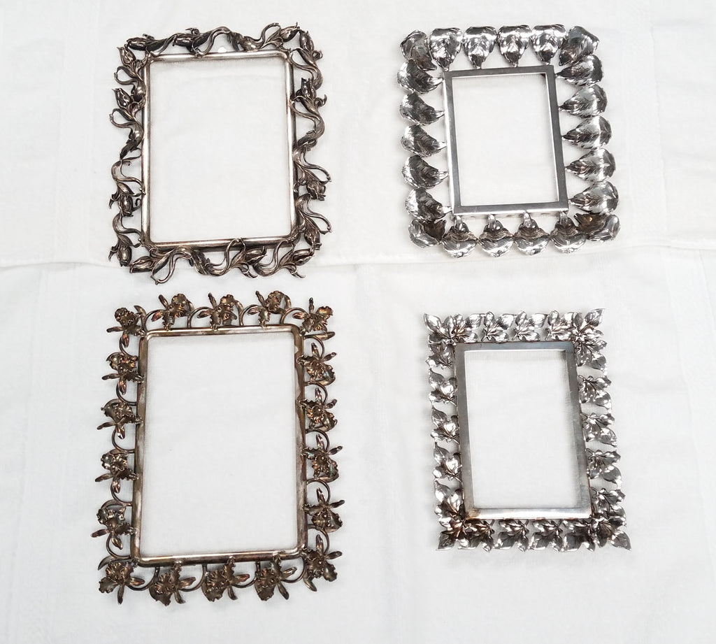 Four Extravagant Solid Sterling Silver Flower Themed Picture Frames