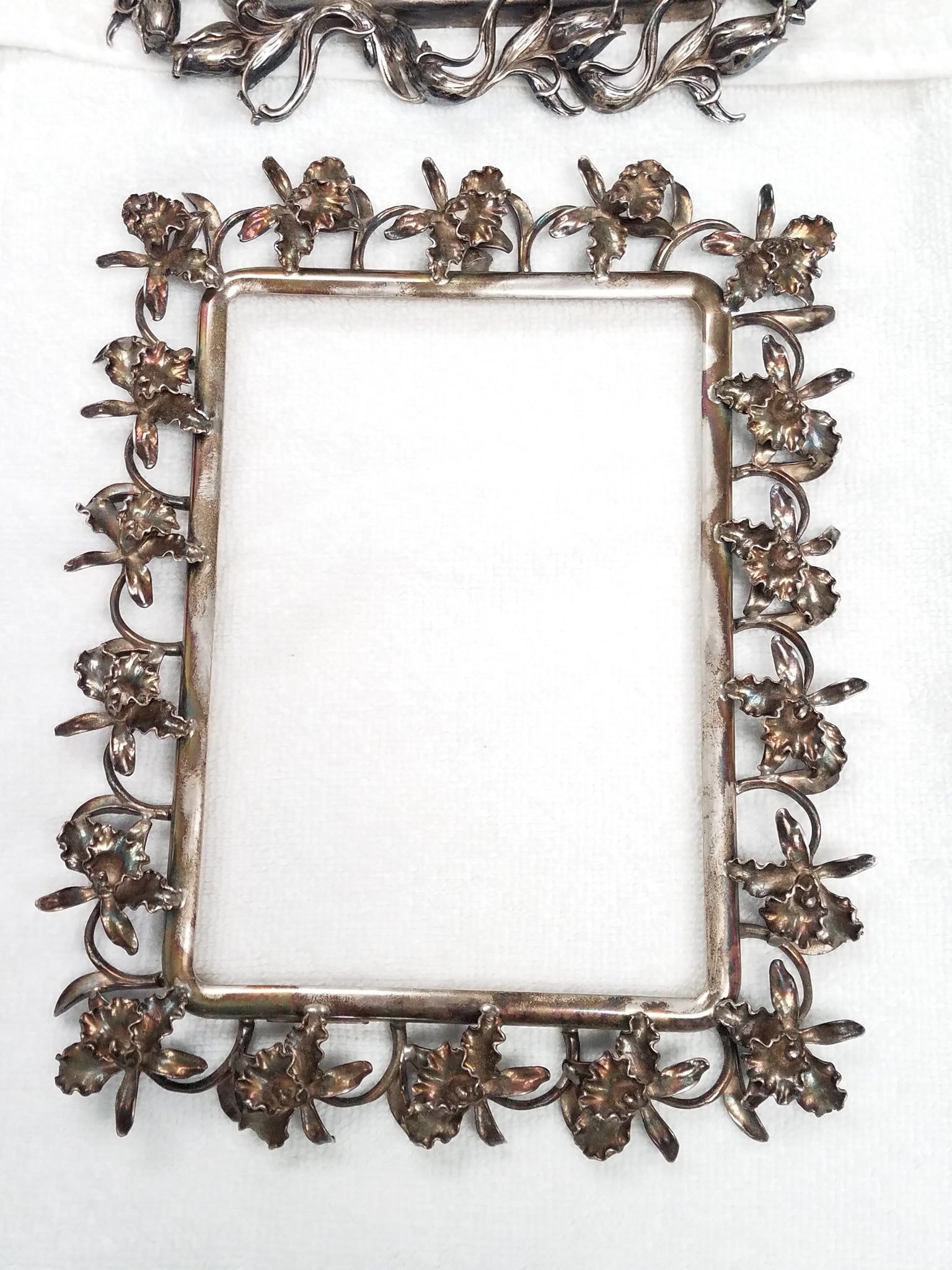 Four Extravagant Solid Sterling Silver Flower Themed Picture Frames