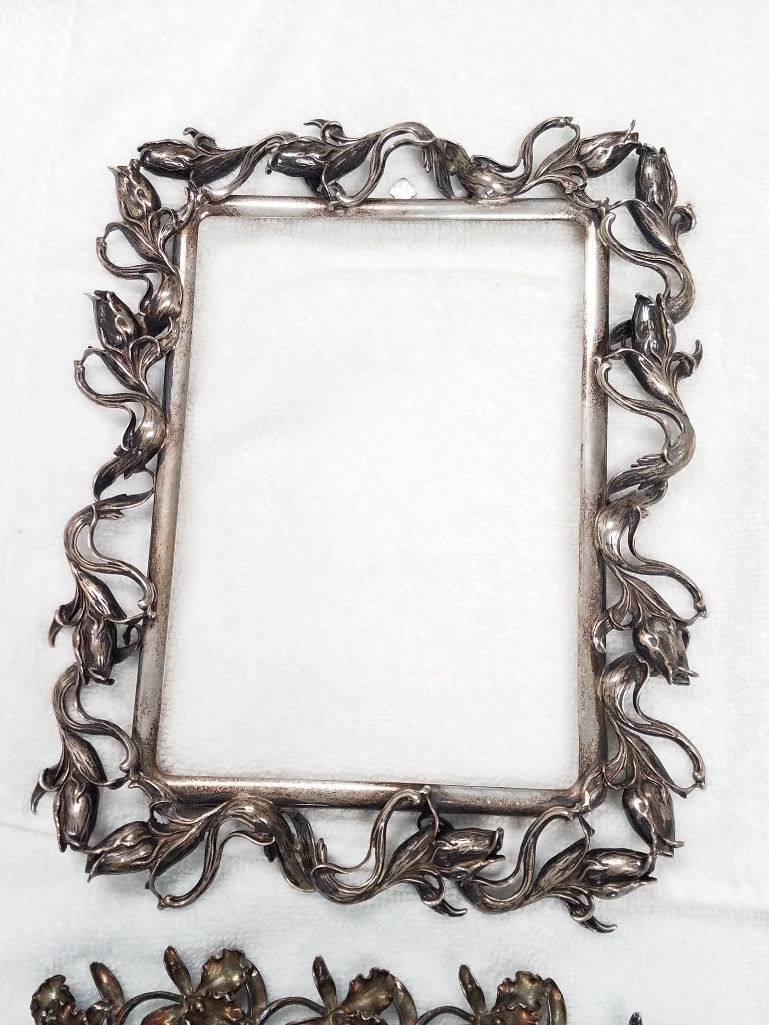 Four Extravagant Solid Sterling Silver Flower Themed Picture Frames