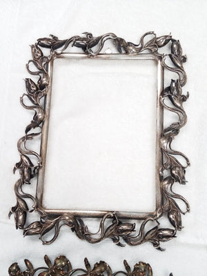 Four Extravagant Solid Sterling Silver Flower Themed Picture Frames