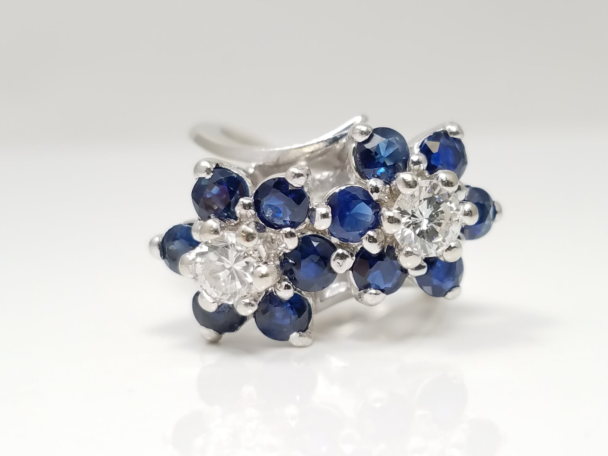Glamorous 14k White Gold Natural Sapphire Diamond Bypass Ring