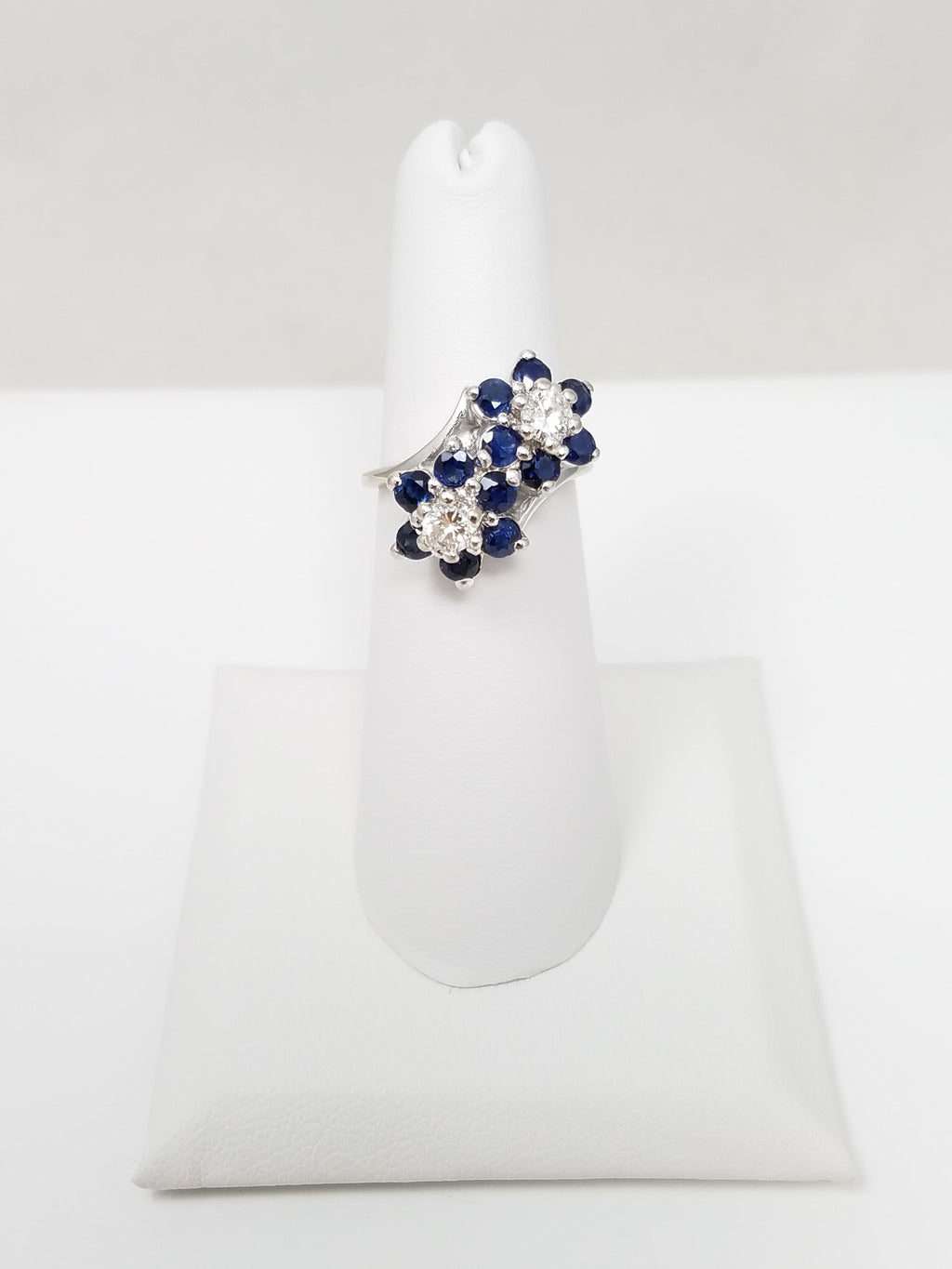 Glamorous 14k White Gold Natural Sapphire Diamond Bypass Ring
