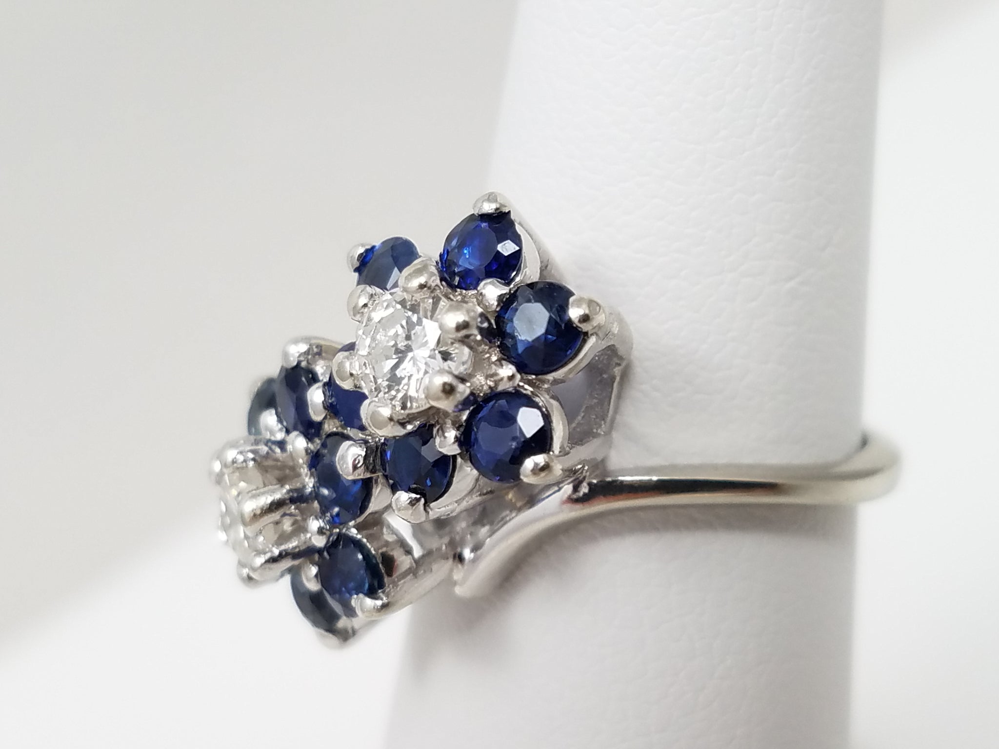 Glamorous 14k White Gold Natural Sapphire Diamond Bypass Ring