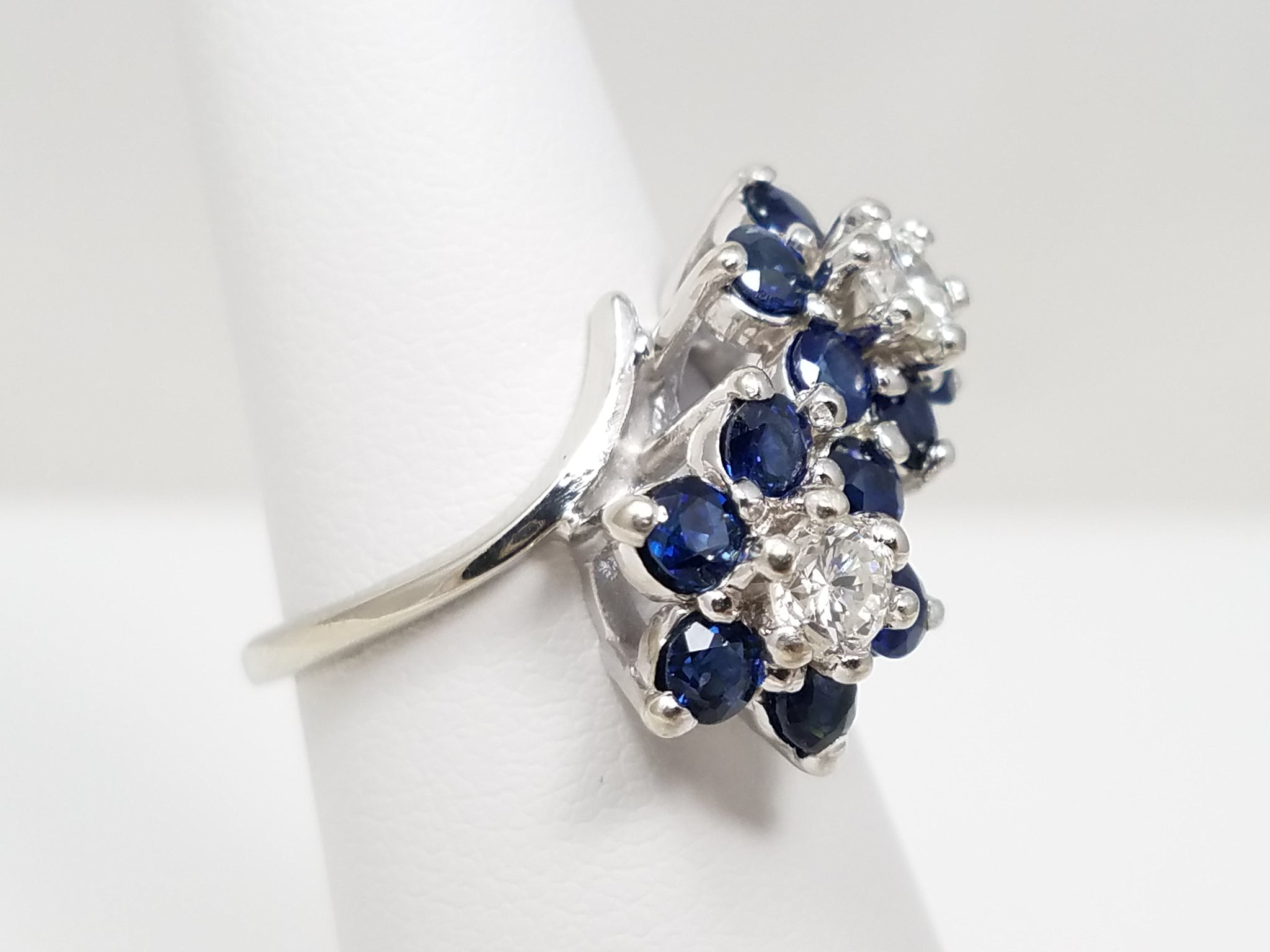 Glamorous 14k White Gold Natural Sapphire Diamond Bypass Ring