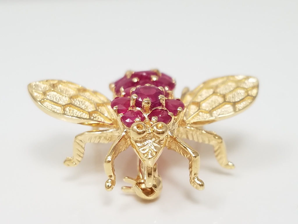 Cute 14k Yellow Gold Natural Ruby Bee Pin/Brooch