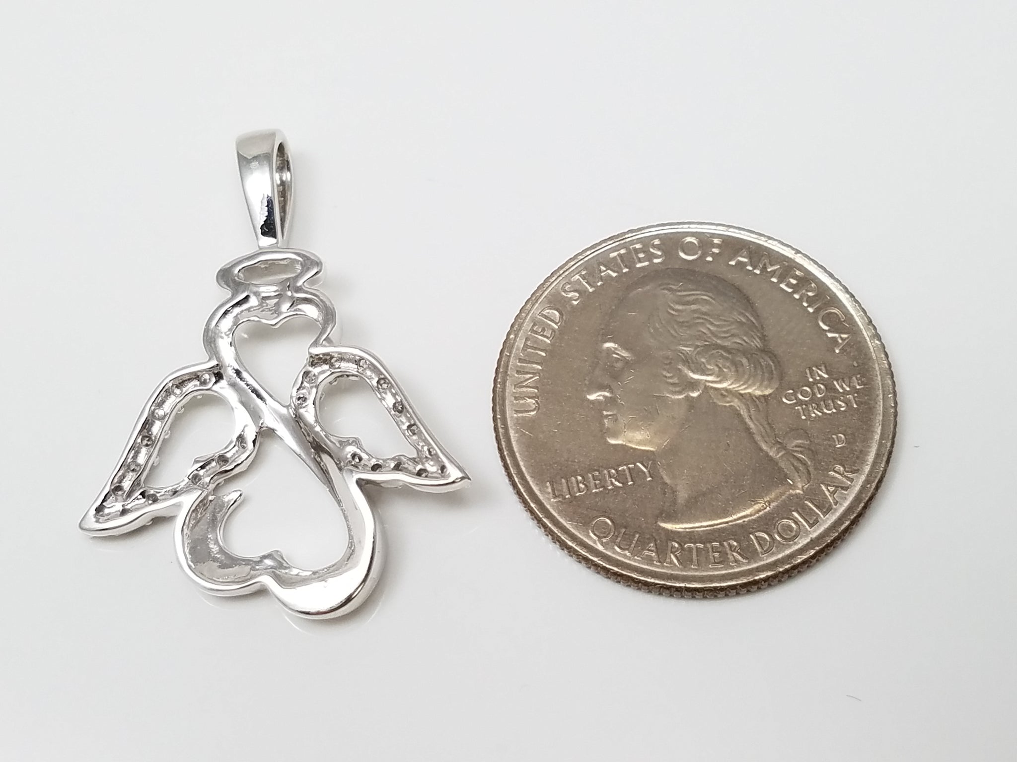 14k White Gold Natural Diamond Angel Pendant