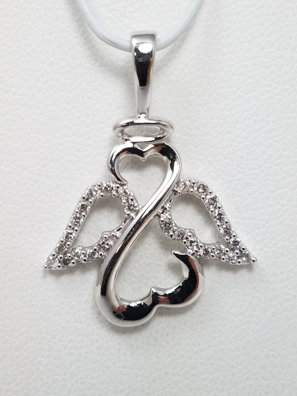 14k White Gold Natural Diamond Angel Pendant