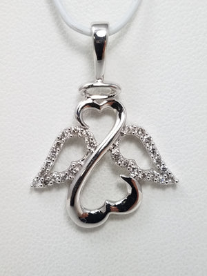 14k White Gold Natural Diamond Angel Pendant