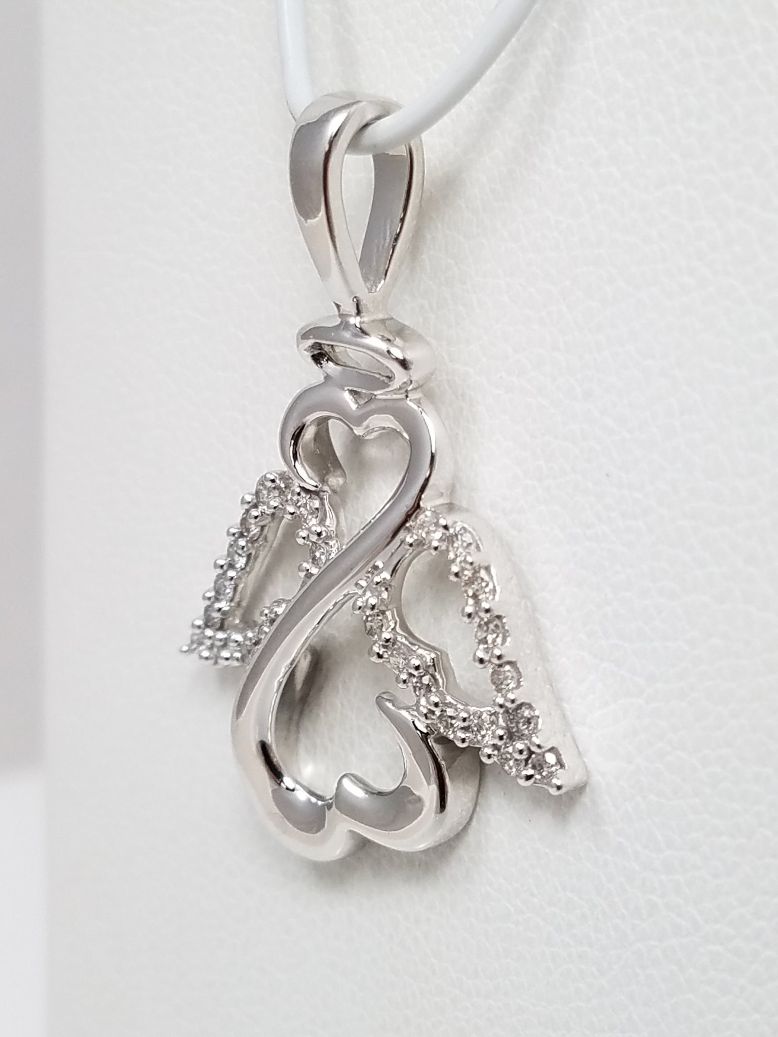 14k White Gold Natural Diamond Angel Pendant