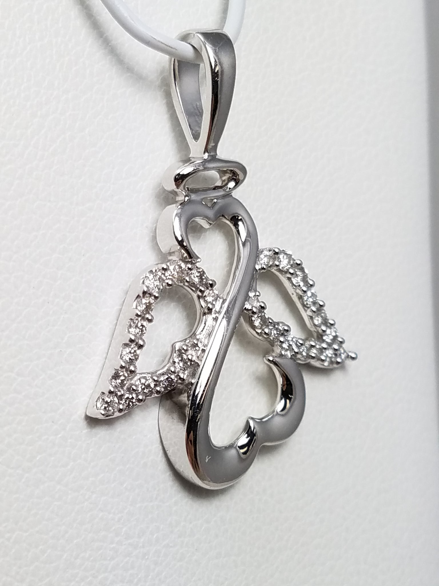14k White Gold Natural Diamond Angel Pendant
