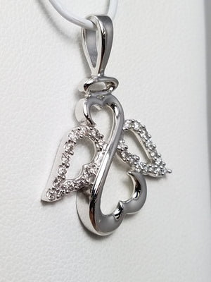 14k White Gold Natural Diamond Angel Pendant