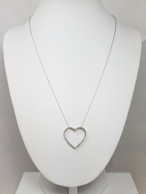 Lovely 14k White Gold Natural Diamond Pendant Heart 18" Necklace