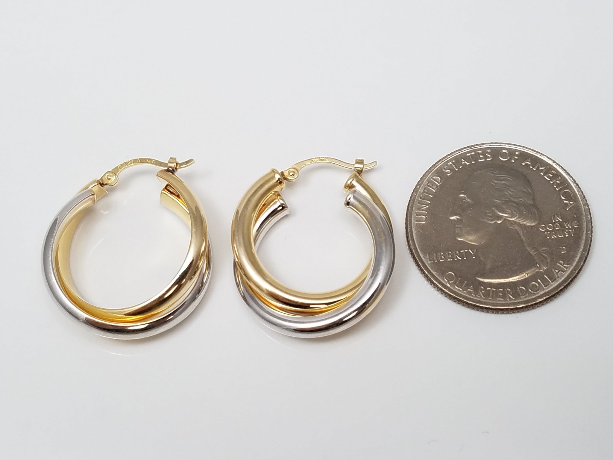 Double Hoop Criss Cross 14k Two-Tone Gold Earrings
