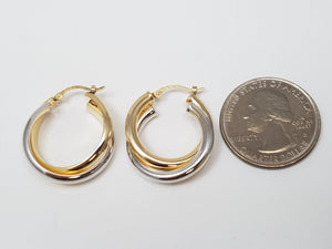 Double Hoop Criss Cross 14k Two-Tone Gold Earrings