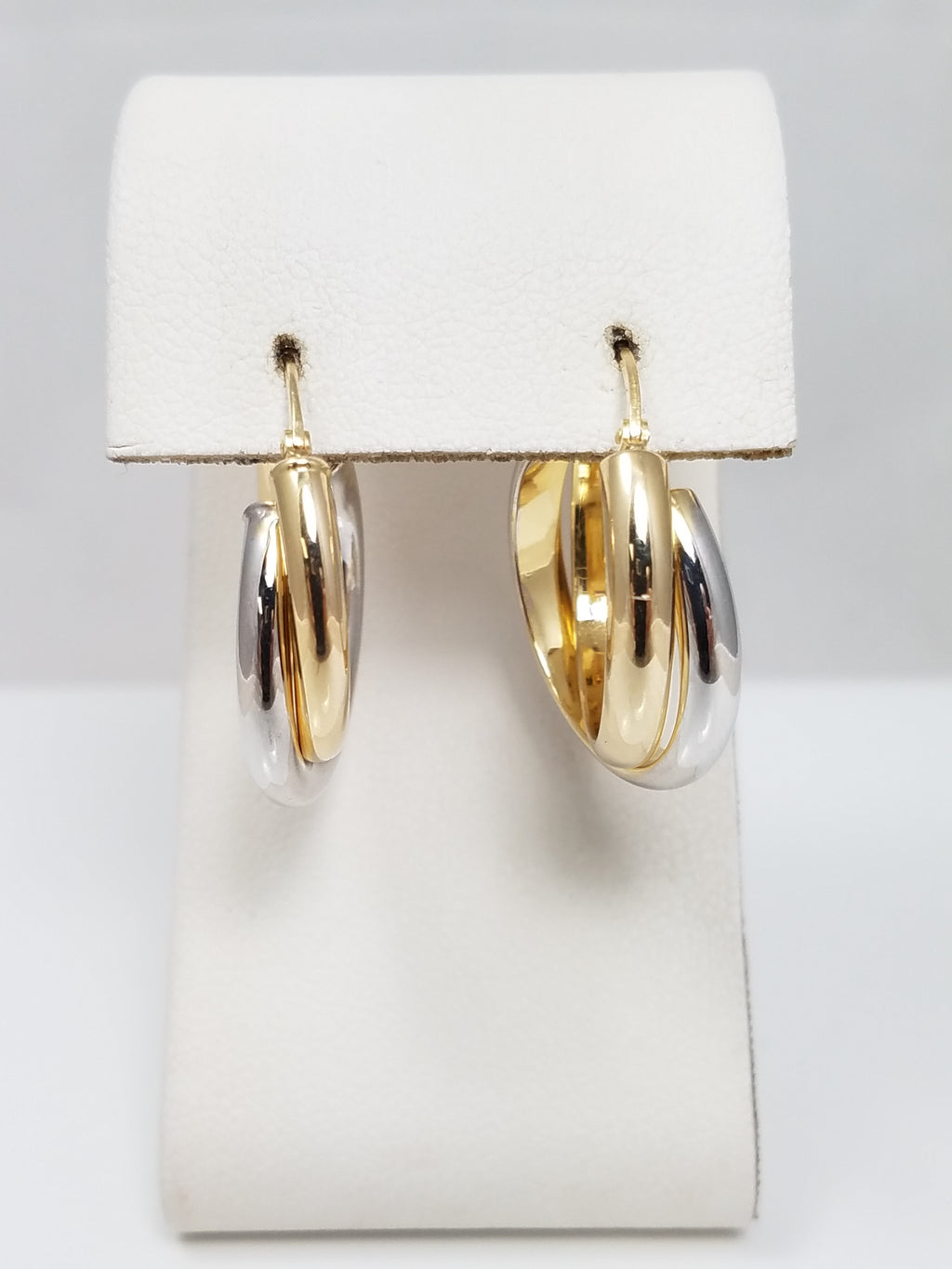 Double Hoop Criss Cross 14k Two-Tone Gold Earrings