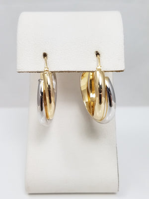 Double Hoop Criss Cross 14k Two-Tone Gold Earrings