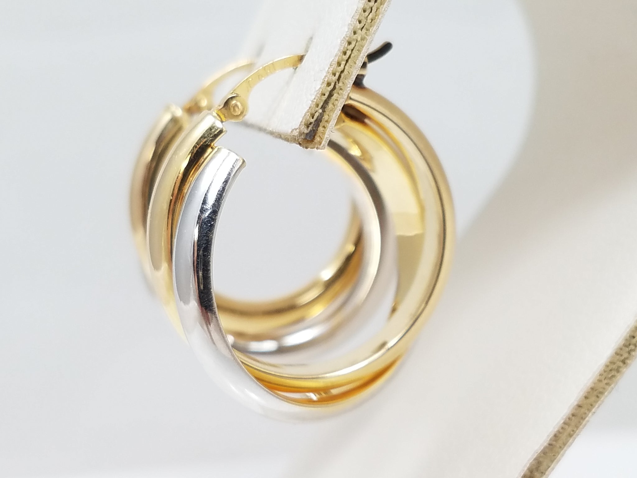 Double Hoop Criss Cross 14k Two-Tone Gold Earrings