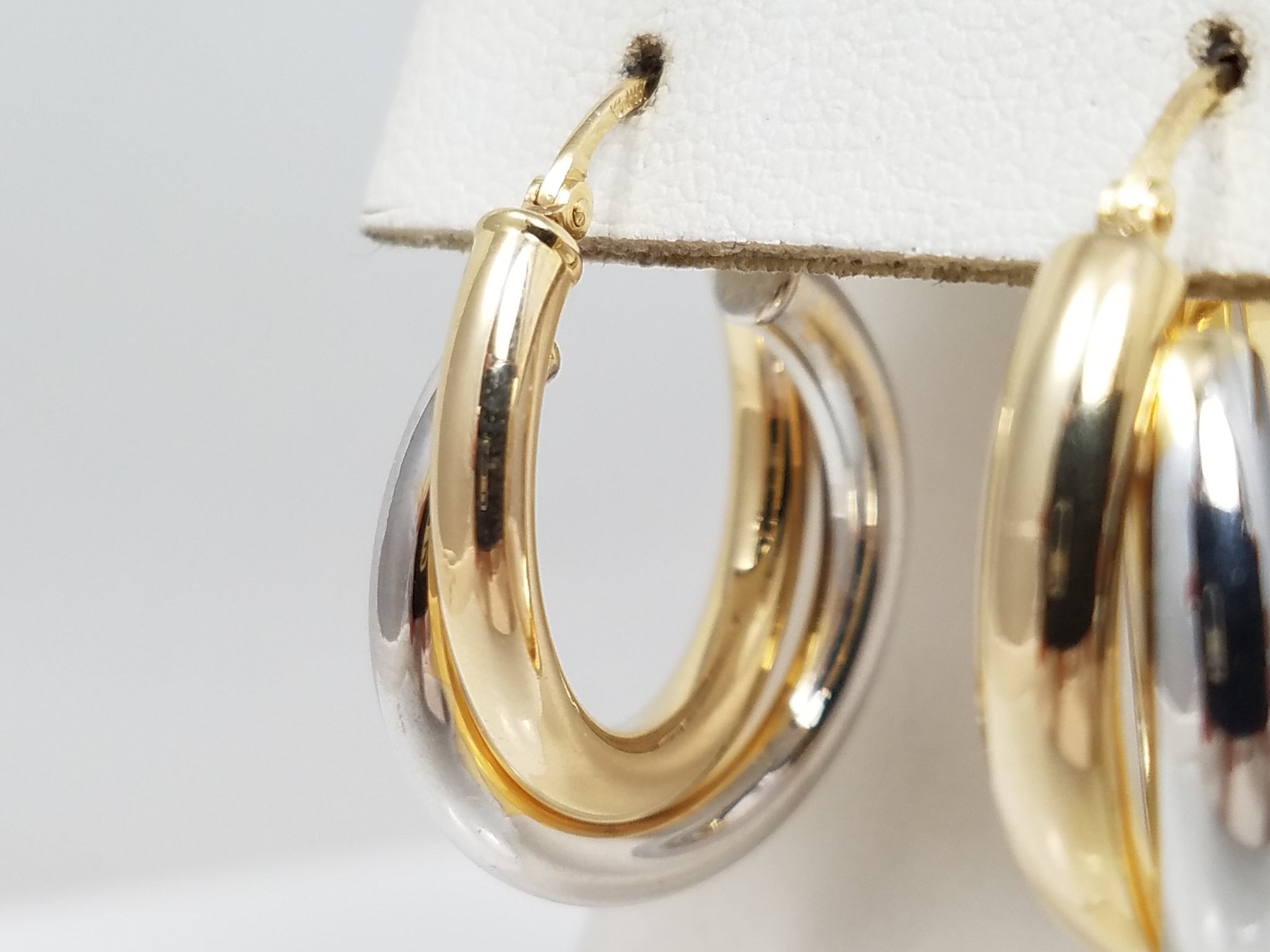 Double Hoop Criss Cross 14k Two-Tone Gold Earrings
