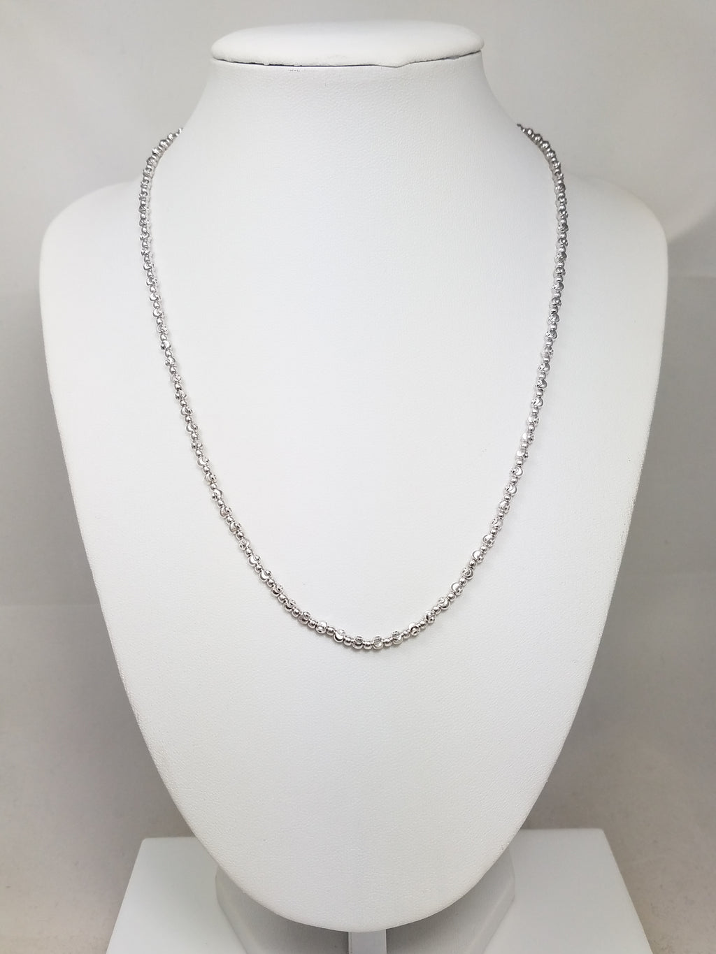 Flashy 18" 14k White Gold Diamond Cut Micro Bead Chain Necklace