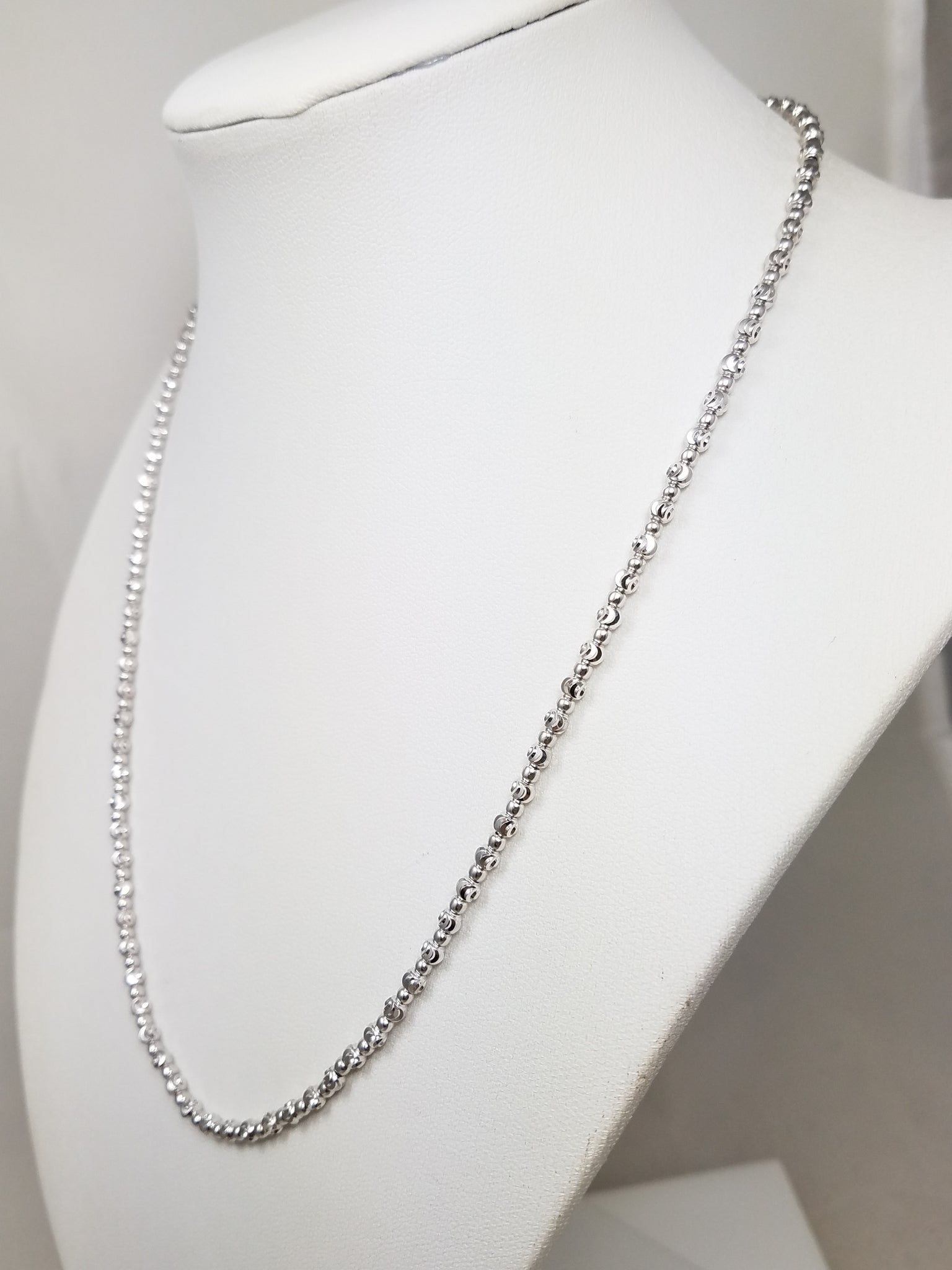 Flashy 18" 14k White Gold Diamond Cut Micro Bead Chain Necklace