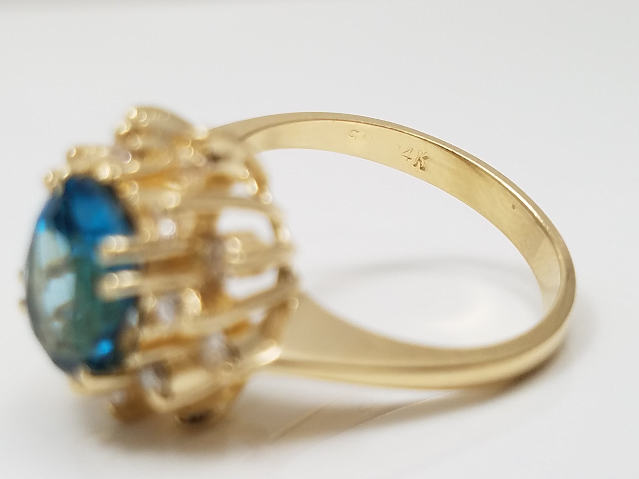 Stunning 14k Yellow Gold Natural Blue Topaz Diamond Halo Ring