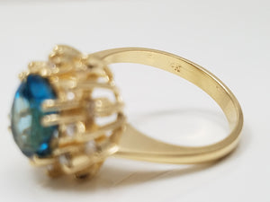 Stunning 14k Yellow Gold Natural Blue Topaz Diamond Halo Ring